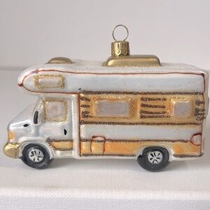 EUROPEAN BLOWN GLASS MOTORHOME HOLIDAY ORNAMENT